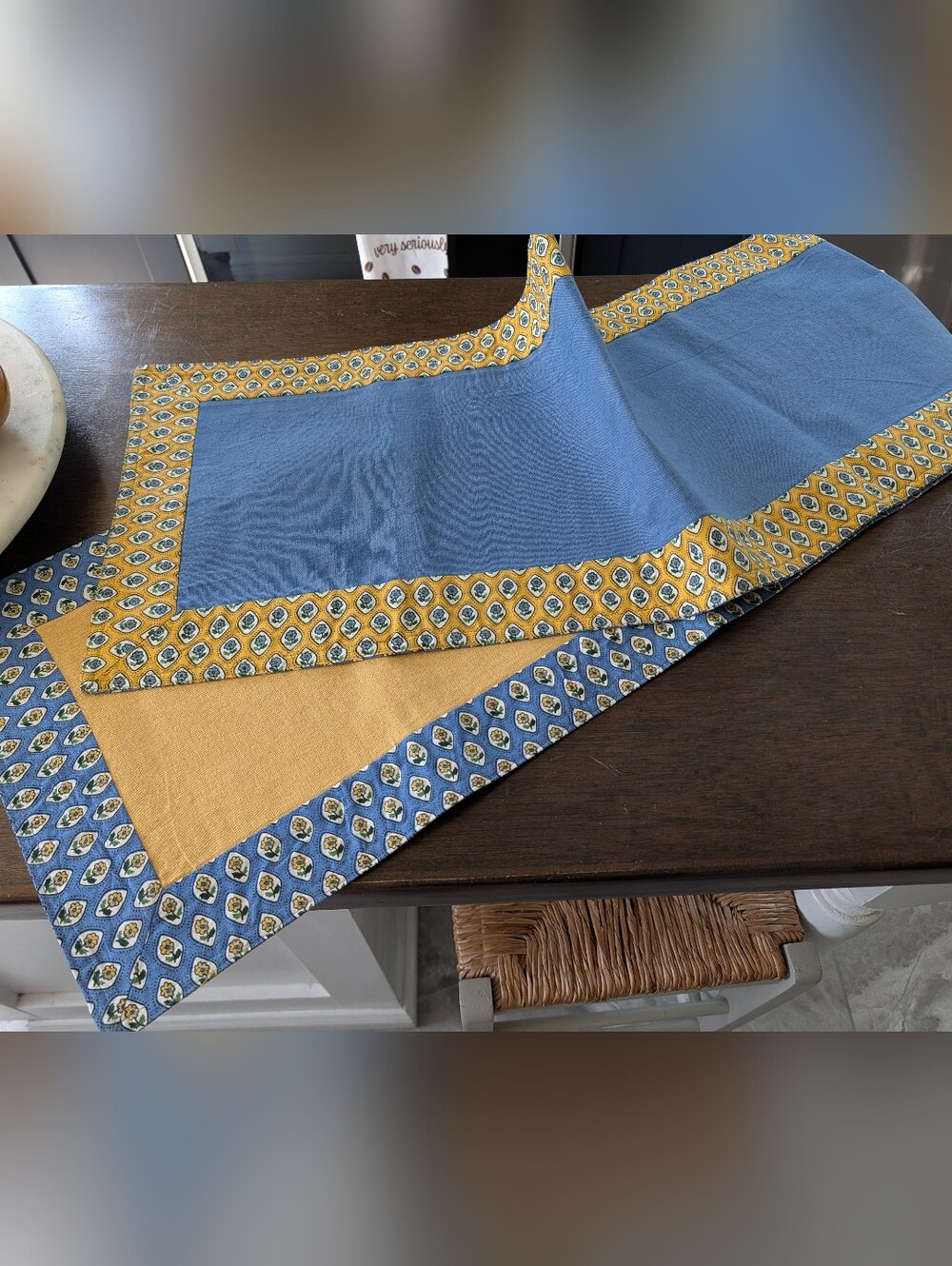 Provencal French Inspired Reversible Yellow & Blue Floral 6' Table Runner